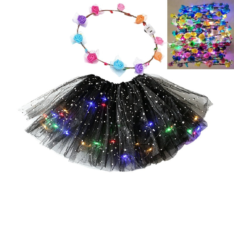🎁LED Light Up Sequin Tutu Skirt Star Mesh Princess Skirt for Girls and Adults