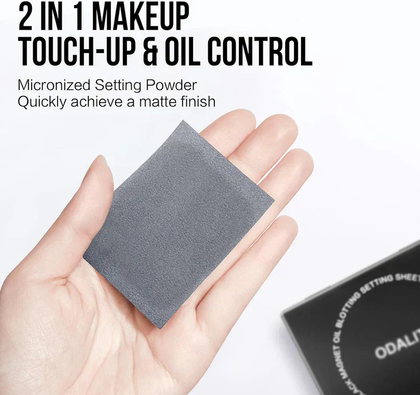 ⏰Buy 1 Get 1 Free💝Black Magnet Oil Blotting Setting Sheet With Powder More Control Oil Keep Fresh 2 IN 1 Blotting Sheet
