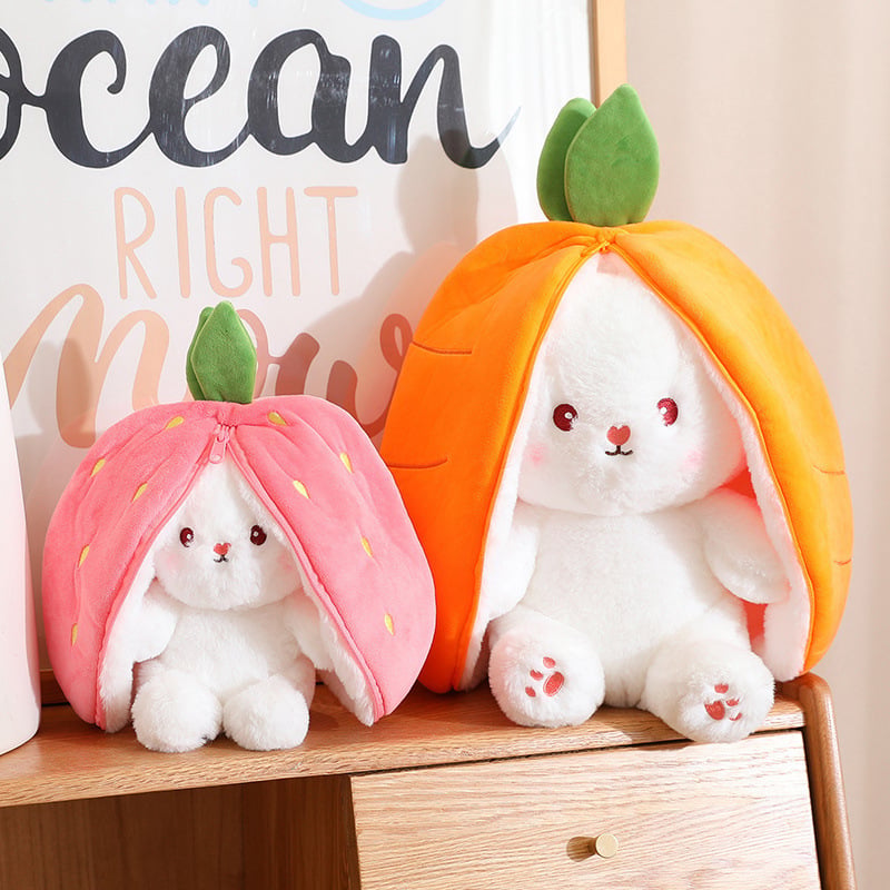 🍓Strawberry Bunny Transformed into Little Rabbit🎀 Fruit Doll Plush Toy🐰