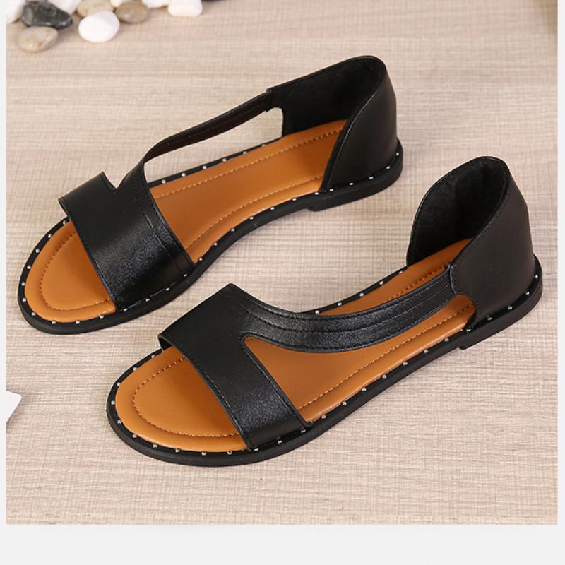 🎁Hot Sale 40% OFF⏳Fish Mouth Studded Peep Toe Flat Sandals