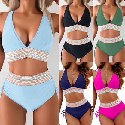 💃Vacation Sale 49% OFF💃High Waisted Tummy Control Color Block Bikini Sets