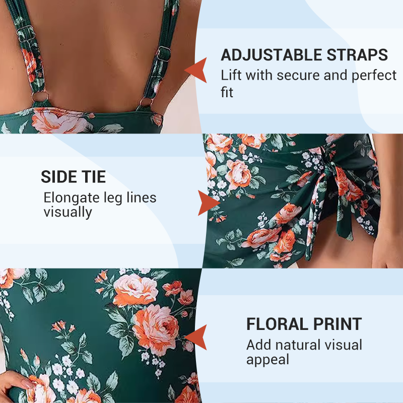 ✨ Women's Tummy Control Tie Knot Swimsuit with Skirt – Full Coverage & Built-in Bra – Summer Essential 🌊