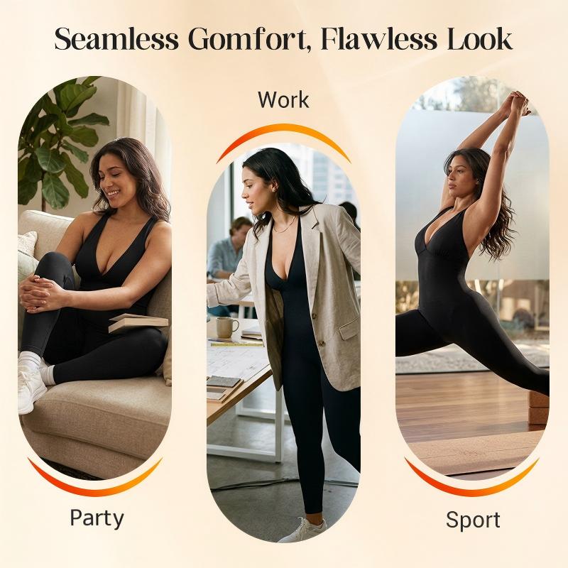 High-Stretch V-Neck Jumpsuit for Fitness & Yoga