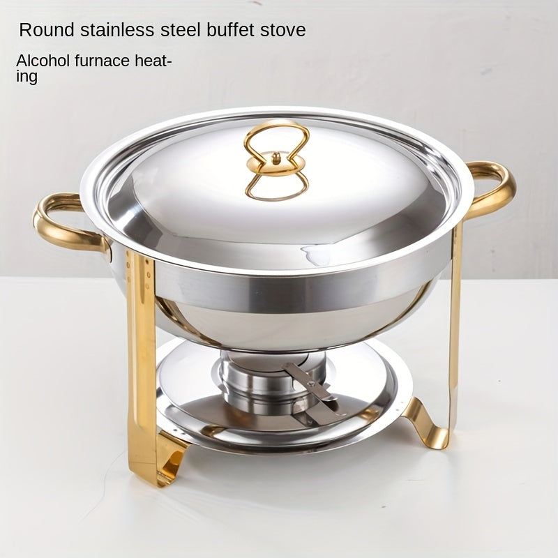 NEWBEEW 8QT Gold Chafing Dishes for Buffet with Glass Lid , Round Chafers and Buffet Warmers Set with Mirror-Polished Stainless Steel, Rolled Rim, Stackable, Lid Holder for Parties, Weddings, Easter, Gatherings (2/4 Pack）