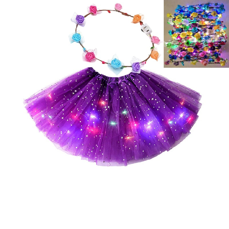 🎁LED Light Up Sequin Tutu Skirt Star Mesh Princess Skirt for Girls and Adults