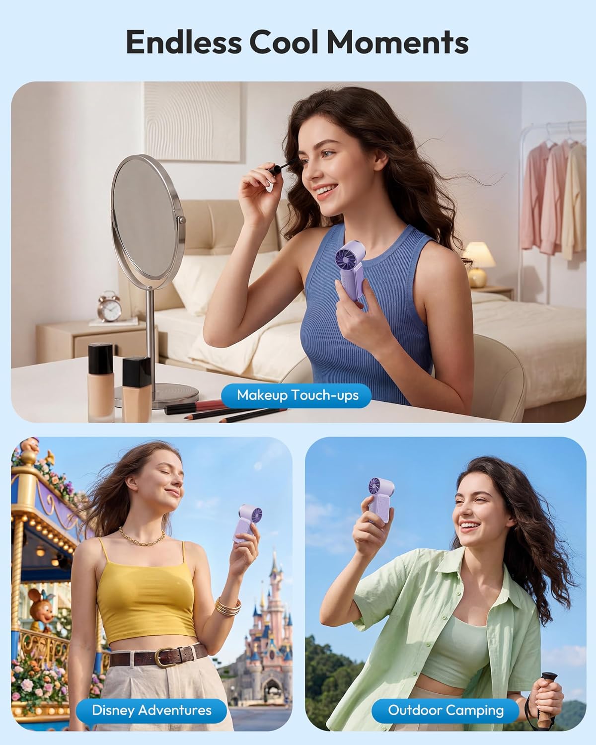 Mini Handheld Fan with LED Display –👍5-Speed Turbo Pocket size Fan.✨USB Rechargeable, High-Speed Cooling for Travel & Makeup. Perfect  Gift.  Portable Refrigeration