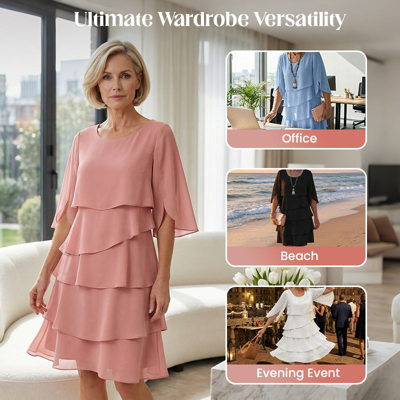 🎁 50% OFF! Women's Elegant Layered Ruffle Sleeve Dress – Effortless Style for Every Occasion 💃