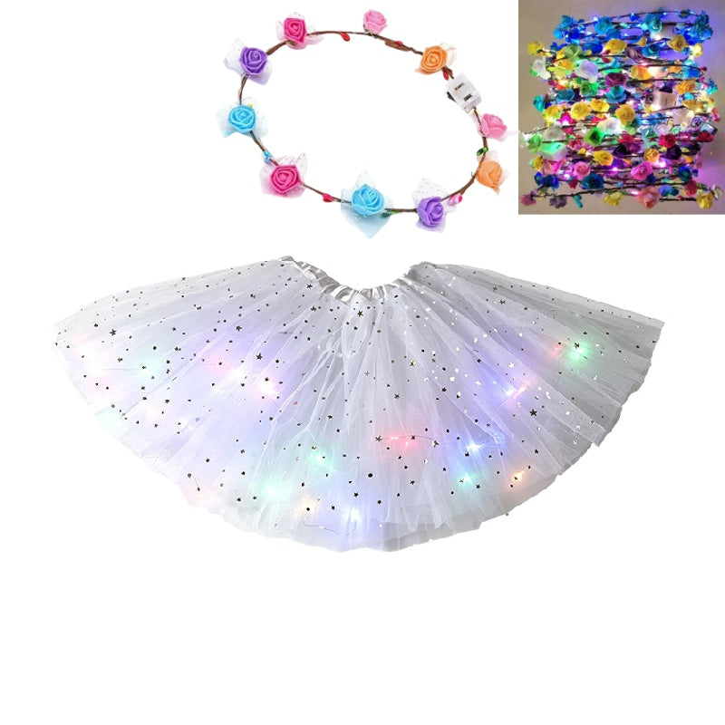 🎁LED Light Up Sequin Tutu Skirt Star Mesh Princess Skirt for Girls and Adults