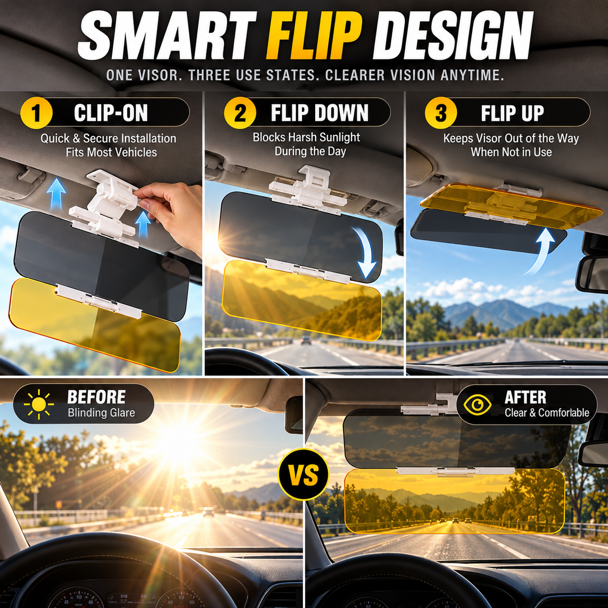 ⏳Time-Limited Special⏰Universal HD Anti-Glare Car Visor for Day & Night