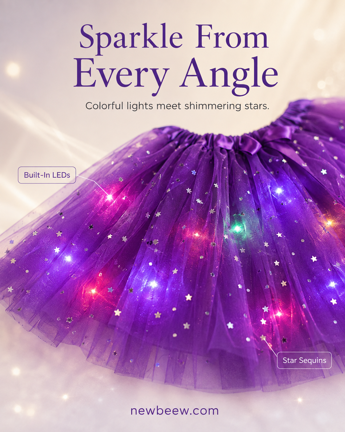 🎁LED Light Up Sequin Tutu Skirt Star Mesh Princess Skirt for Girls and Adults