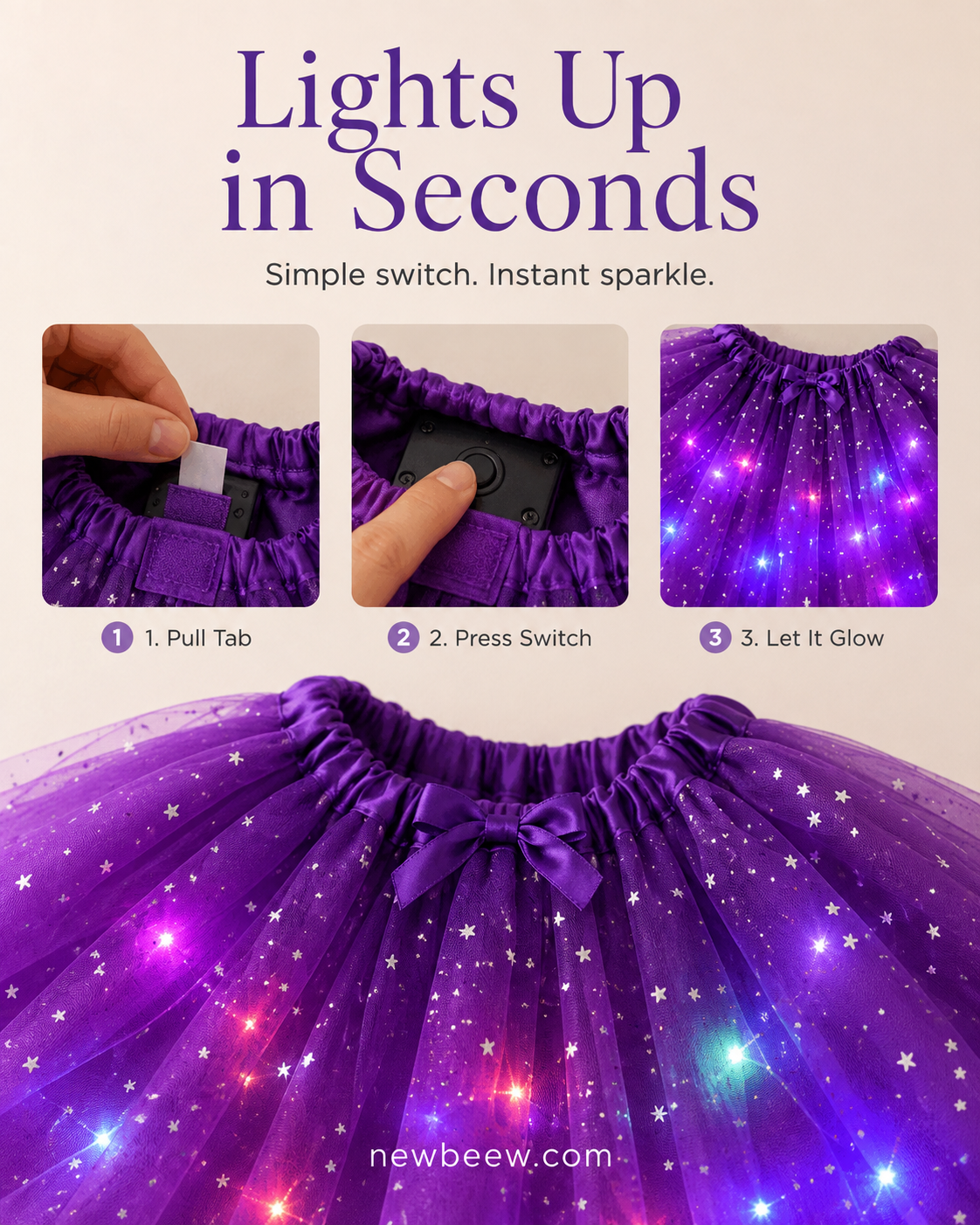 🎁LED Light Up Sequin Tutu Skirt Star Mesh Princess Skirt for Girls and Adults