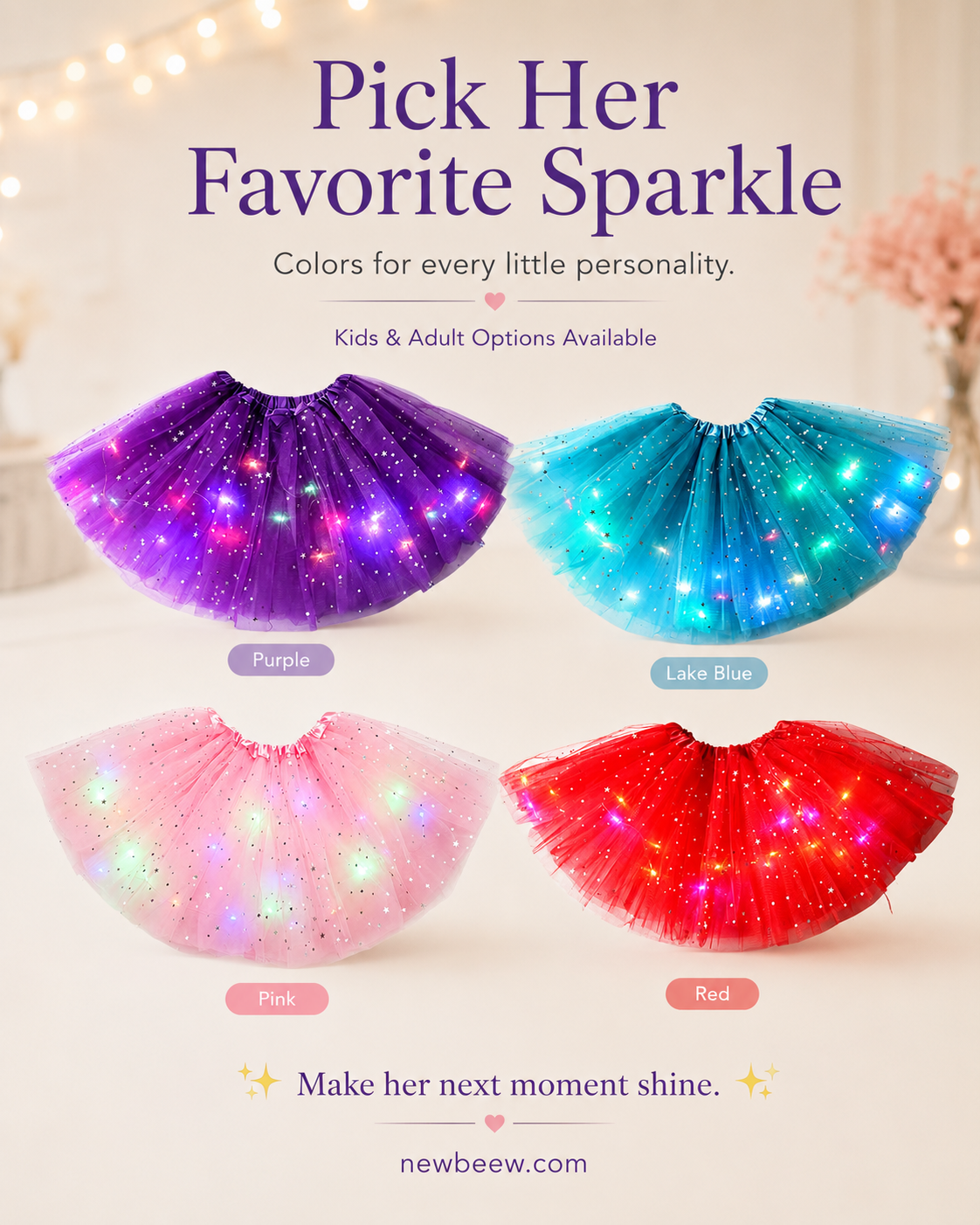 🎁LED Light Up Sequin Tutu Skirt Star Mesh Princess Skirt for Girls and Adults