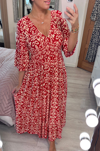 (🔥Hot Sale🔥49% OFF🔥)2024 Summer Casual Print V-neck Long Dress