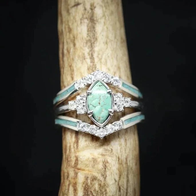 🎁HOT SALE🎁Sterling Silver Natural Turquoise Diamond Ring - newbeew