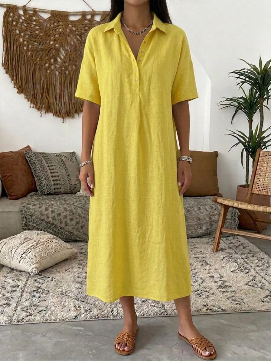 Women's Casual Linen Blend Shirt Dress