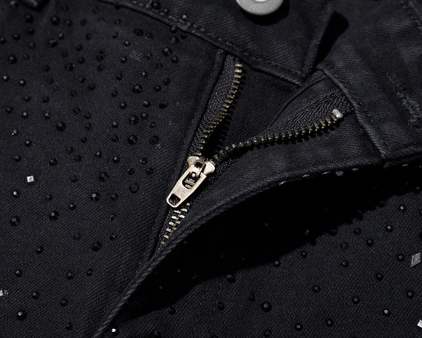 Rhinestone Embellished Slim-Fit Black Denim Jeans