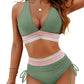 💃Vacation Sale 49% OFF💃High Waisted Tummy Control Color Block Bikini Sets