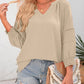🔥Womens 3/4 Lantern Sleeve Casual V-Neck T-Shirts Pleated Loose Hollow-Out Blouse