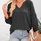 🔥Womens 3/4 Lantern Sleeve Casual V-Neck T-Shirts Pleated Loose Hollow-Out Blouse