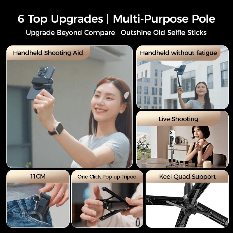 📸🔥2026 New magnetic & clamp 2-in-1 mini selfie stick with 360° Rotation Portable Anti-shake Wireless Bluetooth control magnetic phone stand for selfie Video recording Vlog Compatible with most phones