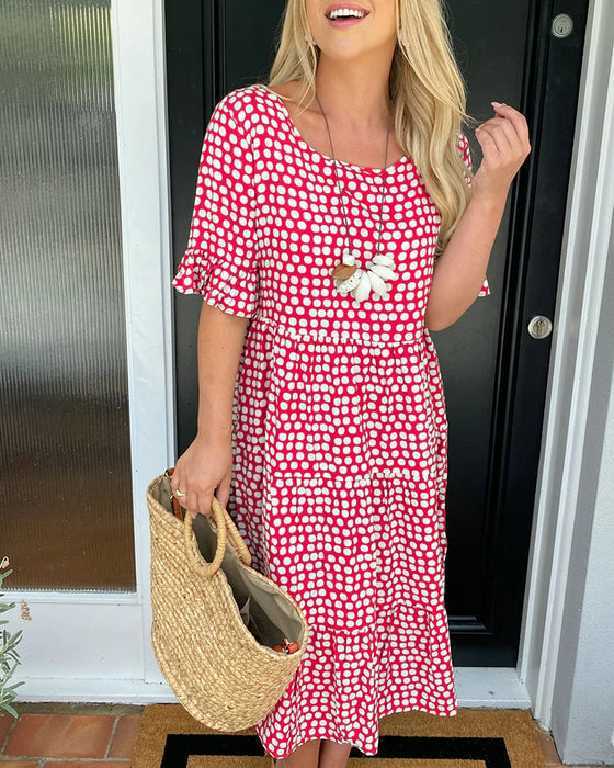 🎁2026 Big Sale 50% OFF🎁Round Neck Polka Dot Print Midi Dress