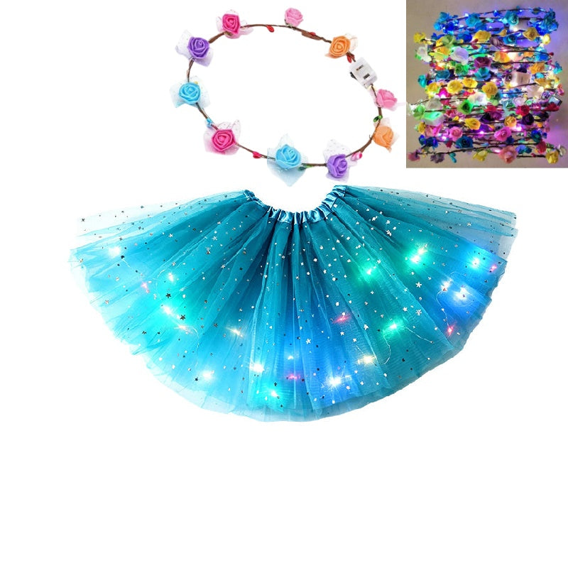 🎁LED Light Up Sequin Tutu Skirt Star Mesh Princess Skirt for Girls and Adults