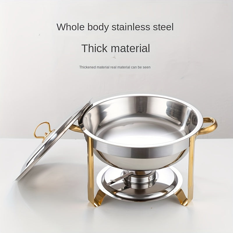 NEWBEEW 8QT Gold Chafing Dishes for Buffet with Glass Lid , Round Chafers and Buffet Warmers Set with Mirror-Polished Stainless Steel, Rolled Rim, Stackable, Lid Holder for Parties, Weddings, Easter, Gatherings (2/4 Pack）