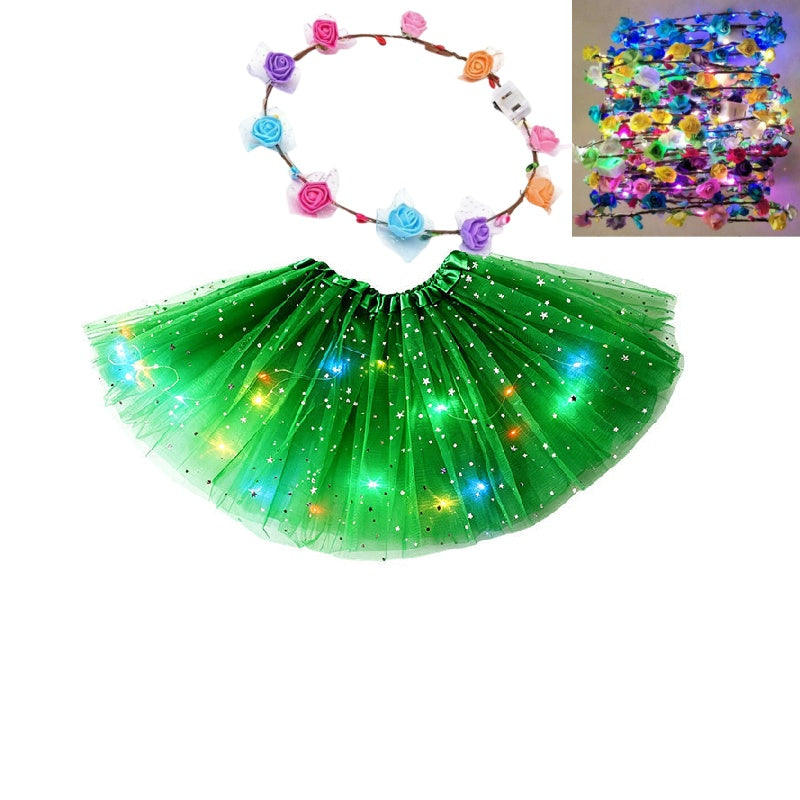 🎁LED Light Up Sequin Tutu Skirt Star Mesh Princess Skirt for Girls and Adults