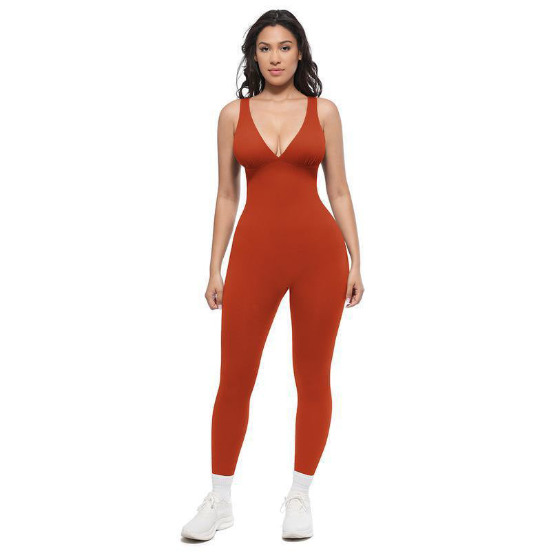 High-Stretch V-Neck Jumpsuit for Fitness & Yoga
