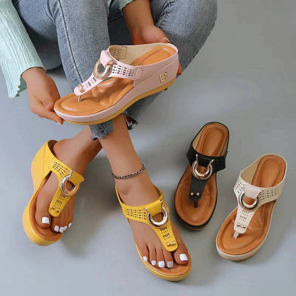 🎁Hot Sale 49% OFF⏳Women's Leather Wedge Slide Sandals