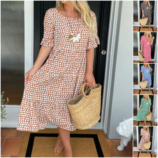 🎁2026 Big Sale 50% OFF🎁Round Neck Polka Dot Print Midi Dress