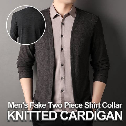 🎁Hot Sale 40% OFF⏳Men's False Two Piece Shirt Neck Knit Cardigan