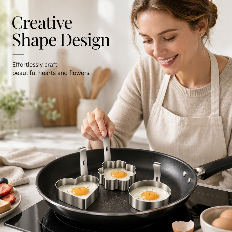 🥚🍳304 Stainless Steel Egg Ring Mold – Fun Shapes, Leak-Resistant Flat Base & Easy-Release