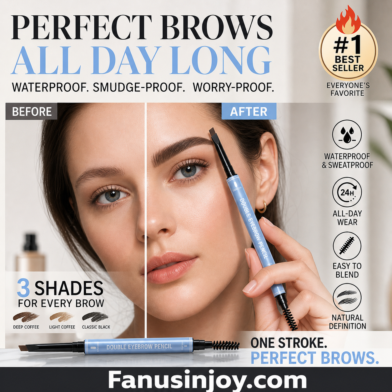 💥Amazing discount！👱‍♀️One-stroke design, reveal your natural beauty！Double-Ended Waterproof Angled Eyebrow Pencil