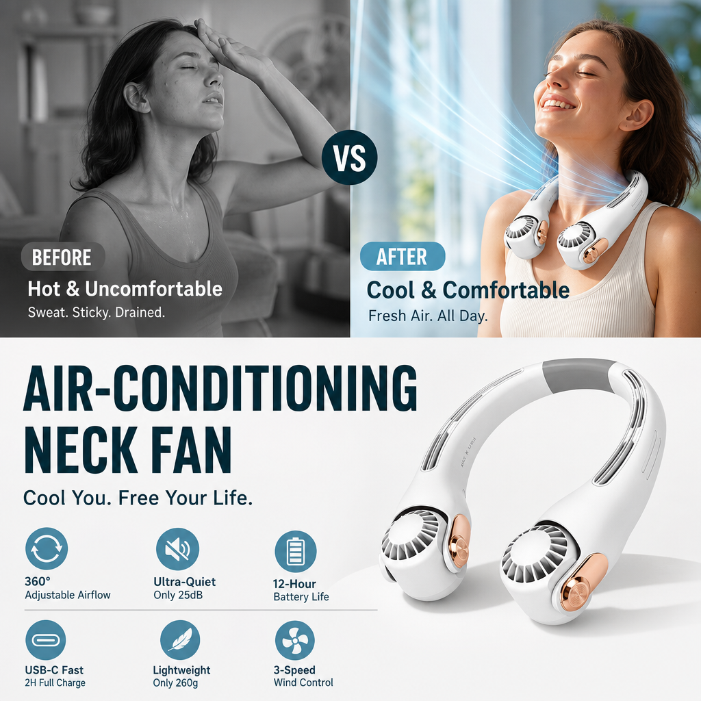 Before and after cooling comparison with neck fan