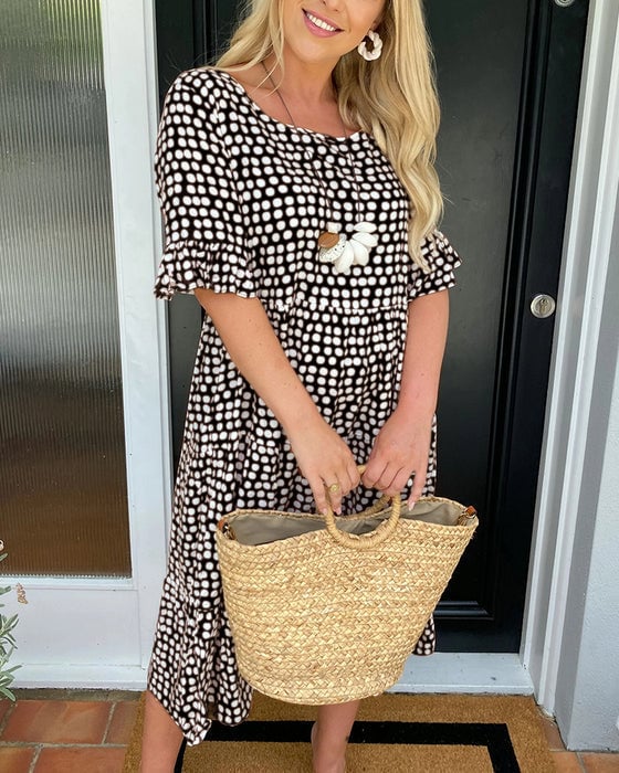 🎁2026 Big Sale 50% OFF🎁Round Neck Polka Dot Print Midi Dress