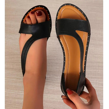 🎁Hot Sale 40% OFF⏳Fish Mouth Studded Peep Toe Flat Sandals