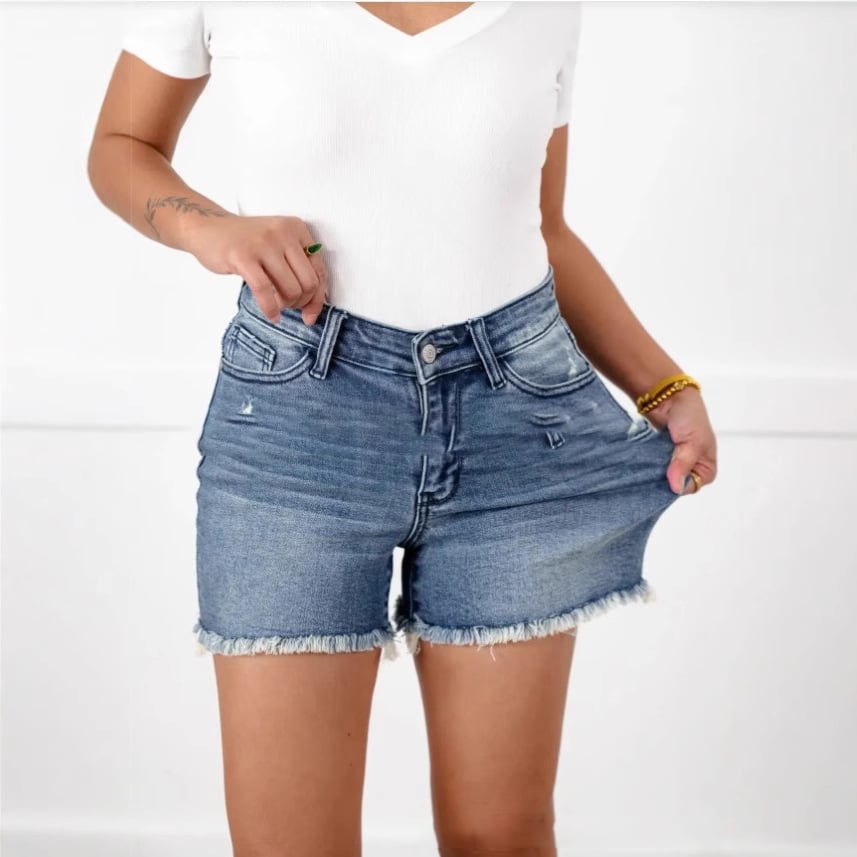 💖LAST DAY SALE 50% OFF🩳High Rise Frayed Hem Cut Off Jean Shorts