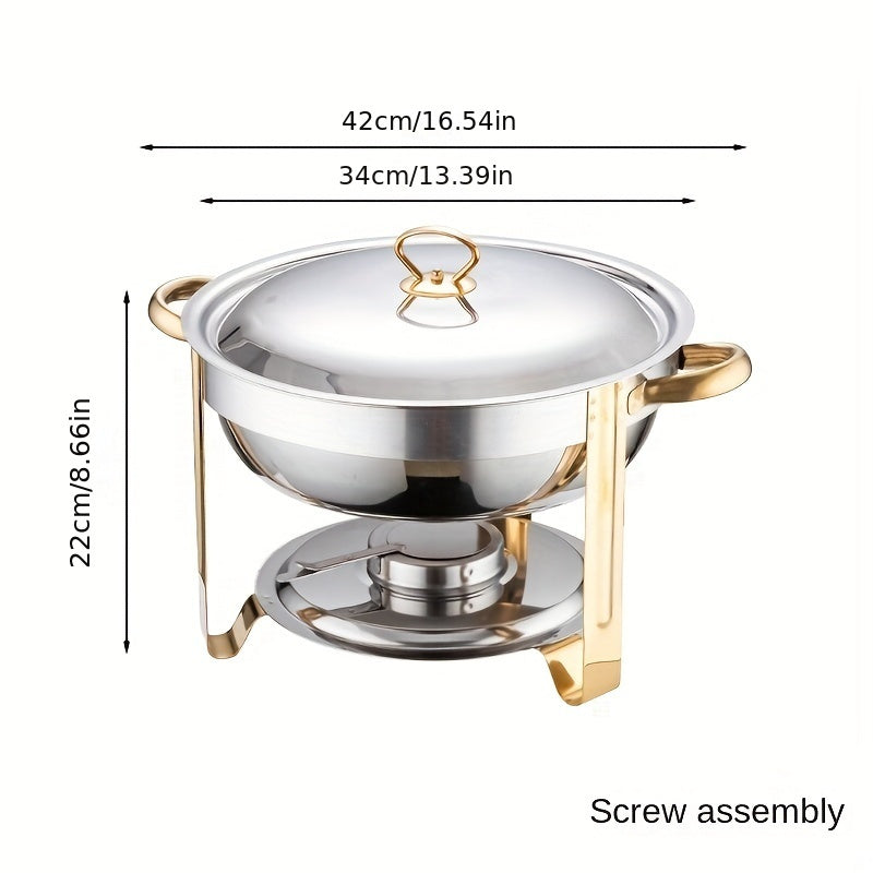 NEWBEEW 8QT Gold Chafing Dishes for Buffet with Glass Lid , Round Chafers and Buffet Warmers Set with Mirror-Polished Stainless Steel, Rolled Rim, Stackable, Lid Holder for Parties, Weddings, Easter, Gatherings (2/4 Pack）