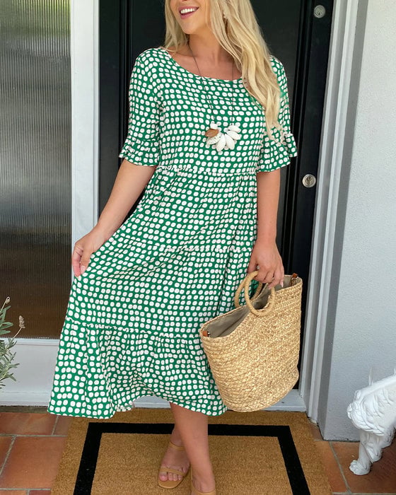 🎁2026 Big Sale 50% OFF🎁Round Neck Polka Dot Print Midi Dress