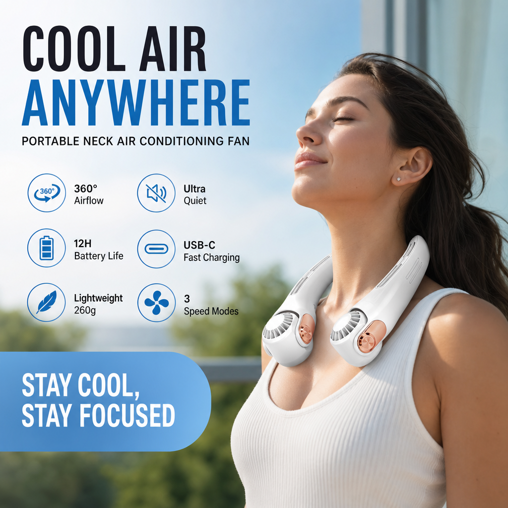 Cool air anywhere portable neck air conditioning fan