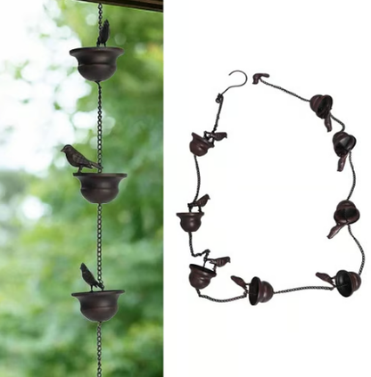 🔥Limited Time Sale 49% OFF🔥Where Rain Meets Art – Decorative Rain Chain with Bird Bath Design