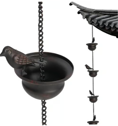 🔥Limited Time Sale 49% OFF🔥Where Rain Meets Art – Decorative Rain Chain with Bird Bath Design