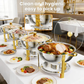 NEWBEEW 8QT Gold Chafing Dishes for Buffet with Glass Lid , Round Chafers and Buffet Warmers Set with Mirror-Polished Stainless Steel, Rolled Rim, Stackable, Lid Holder for Parties, Weddings, Easter, Gatherings (2/4 Pack）