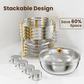 NEWBEEW 8QT Gold Chafing Dishes for Buffet with Glass Lid , Round Chafers and Buffet Warmers Set with Mirror-Polished Stainless Steel, Rolled Rim, Stackable, Lid Holder for Parties, Weddings, Easter, Gatherings (2/4 Pack）