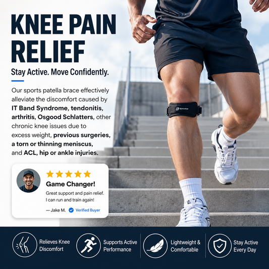 🥳2026 HOT SALE🥳💞50K+ SOLD!🦵💪 50% OFF! Sports Patella Brace – Adjustable strap, breathable neoprene. Relieves knee pain, stabilises patella. Run & gym without pain! 🏃‍♂️✨