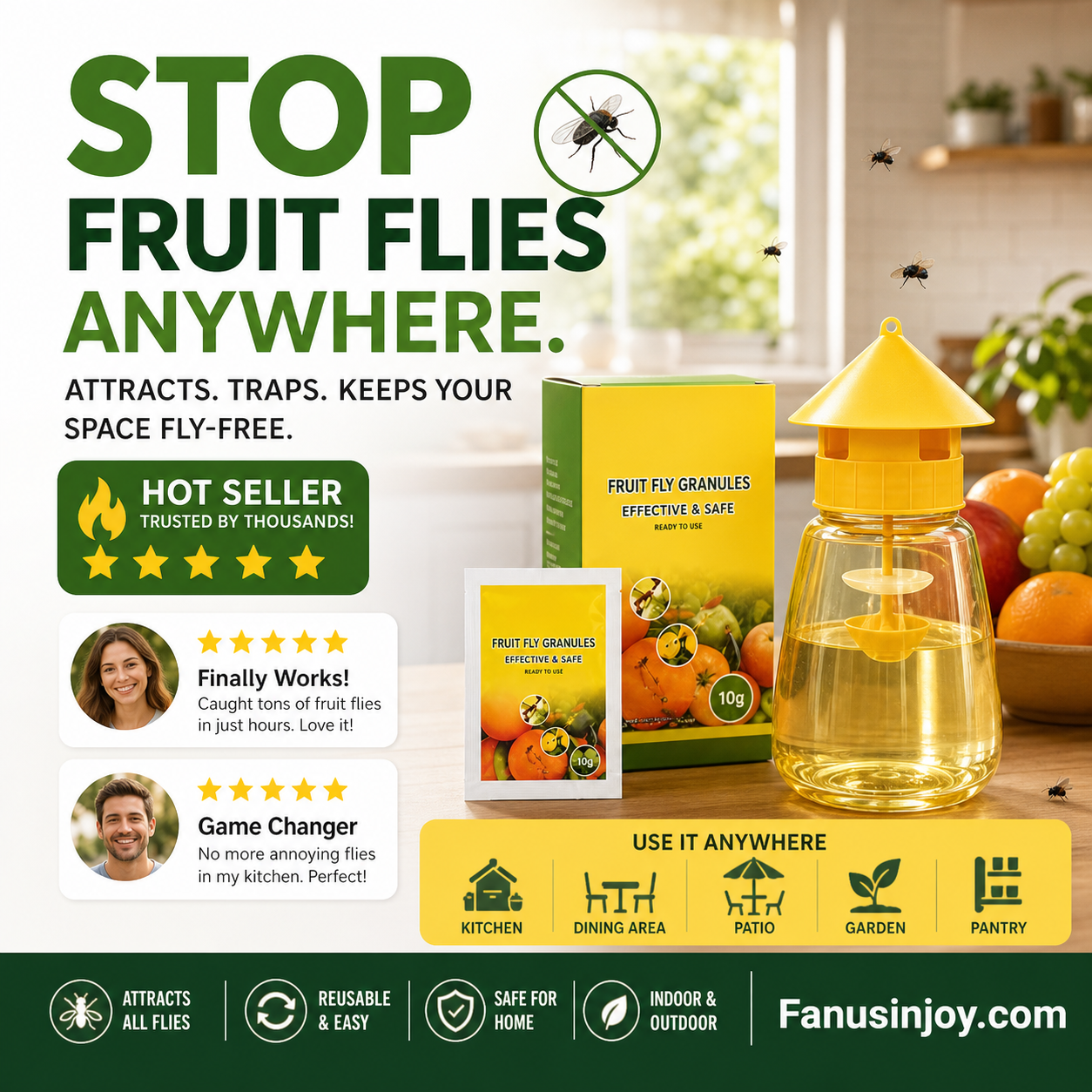 🥳2026 HOT SALE🥳💞50K+ SOLD!🦟🚫 50% OFF! Hanging Fly Trap – 4 entry holes, lures & captures flies fast. Indoor & outdoor use. A summer essential for kitchen & garden! 🌿✨