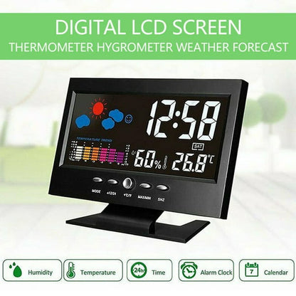 🔥Digital LED Temperature Humidity Monitor Weather Forecast LED Table Alarm Clock
