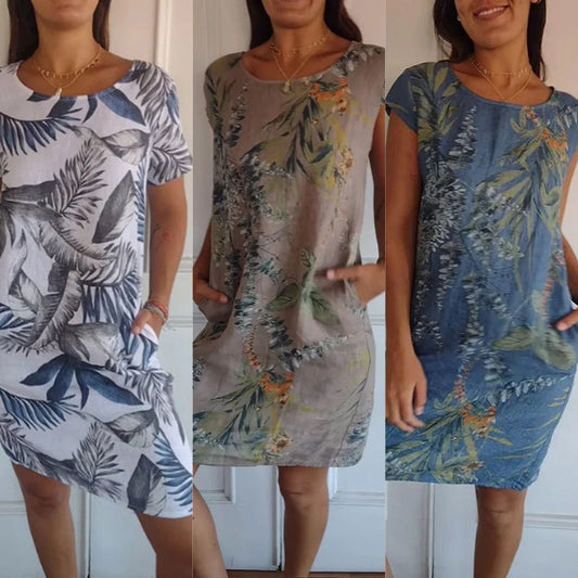 🎁Limited time 40% OFF⏳Women's Botanical Print Round Neck Dress