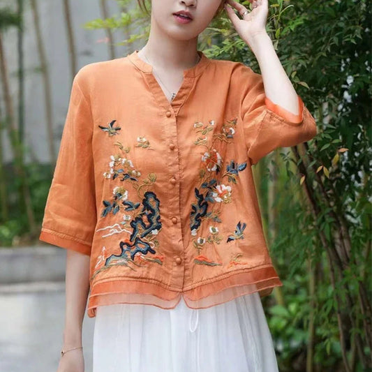 🎁Hot Sale 40% OFF⏳Women's Loose Fit Embroidered Button Down Top
